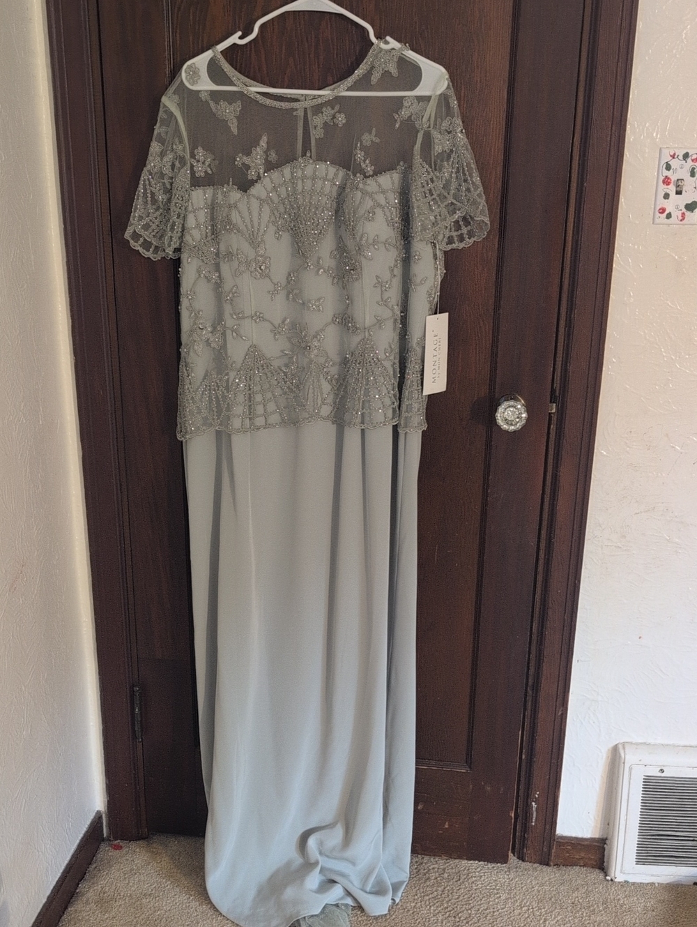 Montage by Mon Cheri Beaded Light Gray Maxi Dress